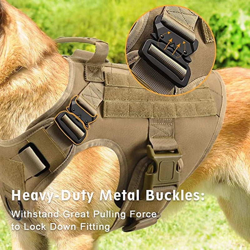 Tactical No-Pull Dog Harness with Quick-Release Metal Buckles, Reinforced Front & Back D-Rings, Hook & Loop Panels, Adjustable Straps, Reflective Strips, & Top Handle