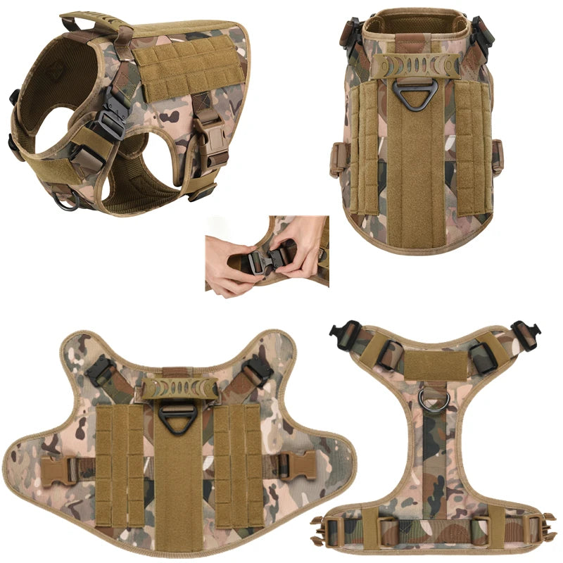 Tactical No-Pull Dog Harness with Quick-Release Metal Buckles, Reinforced Front & Back D-Rings, Hook & Loop Panels, Adjustable Straps, Reflective Strips, & Top Handle