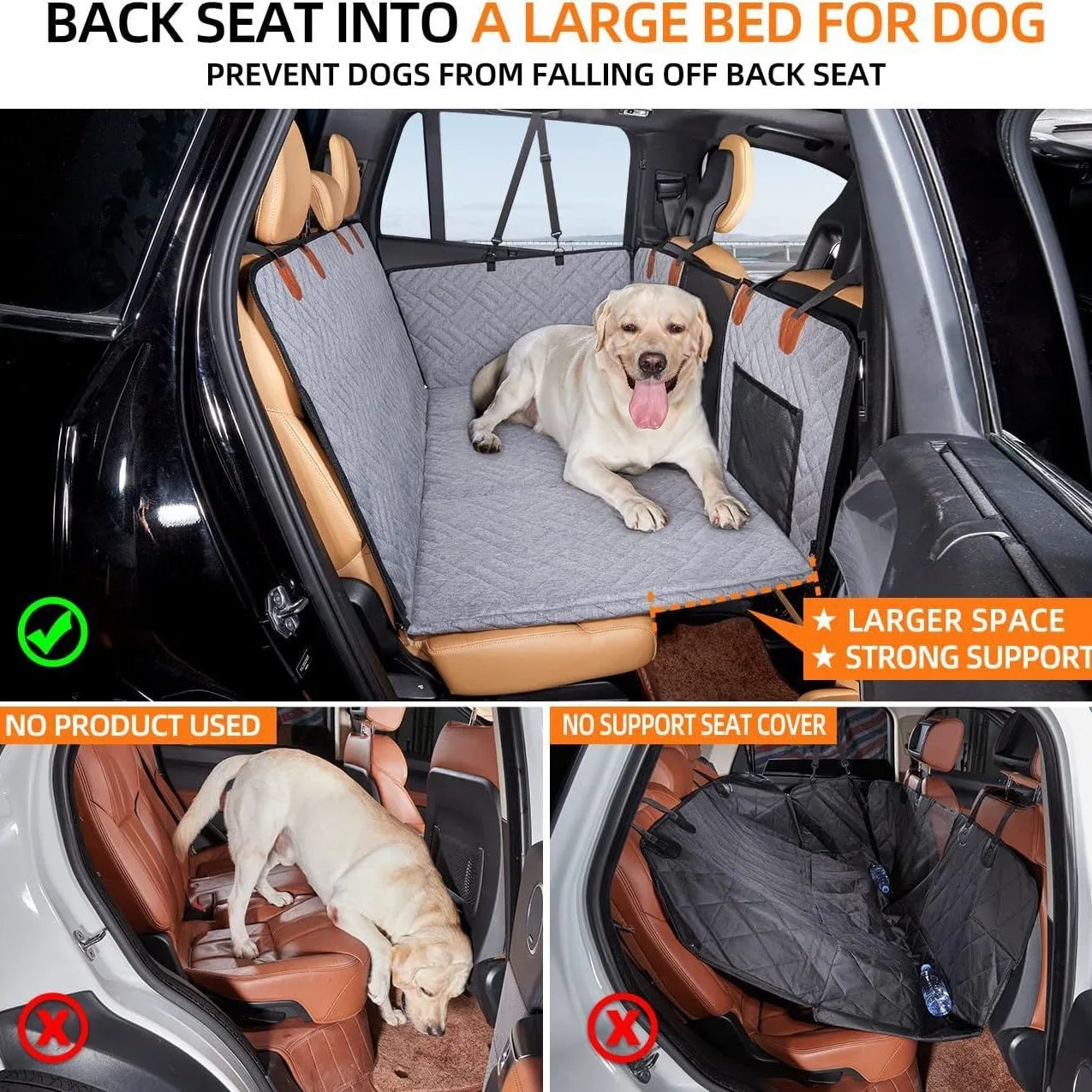 NEW Waterproof Hard Bottom Car & Truck Seat Foldable Hammock Cover With Storage Pockets, Side Flaps, Headrest Straps, Seat Anchors, & Mesh Window