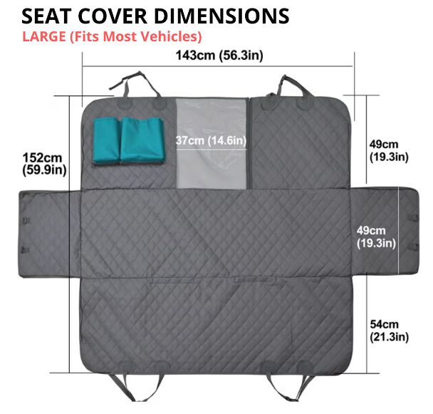 Waterproof Non-Slip Car Seat Hammock Cover With Pockets, Side Flaps, Headrest Straps, Seat-Anchors, & Mesh Window