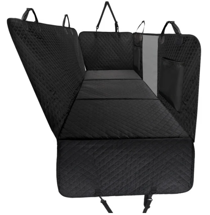 Waterproof Non-Slip Car Seat Hammock Cover With Pockets, Side Flaps, Headrest Straps, Seat-Anchors, & Mesh Window