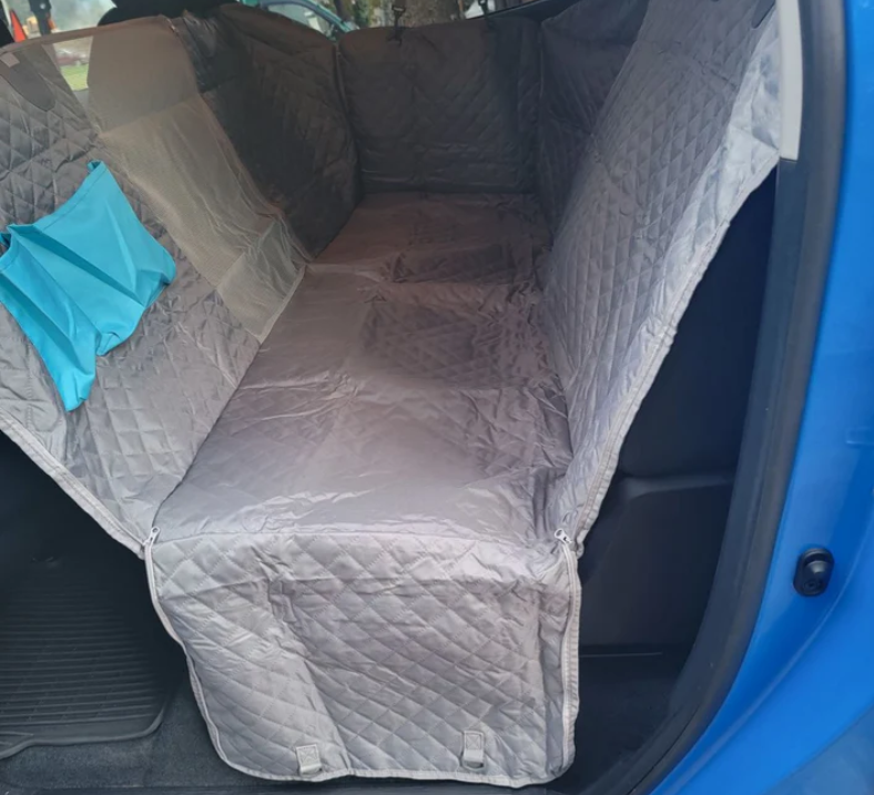 Waterproof Non-Slip Car Seat Hammock Cover With Pockets, Side Flaps, Headrest Straps, Seat-Anchors, & Mesh Window