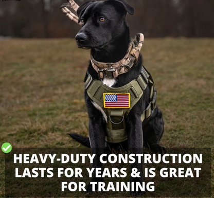 Tactical No-Pull Dog Harness with Quick-Release Metal Buckles, Reinforced Front & Back D-Rings, Hook & Loop Panels, Adjustable Straps, Reflective Strips, & Top Handle