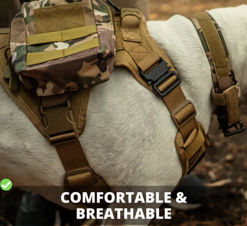 Tactical No-Pull Dog Harness with Quick-Release Metal Buckles, Reinforced Front & Back D-Rings, Hook & Loop Panels, Adjustable Straps, Reflective Strips, & Top Handle