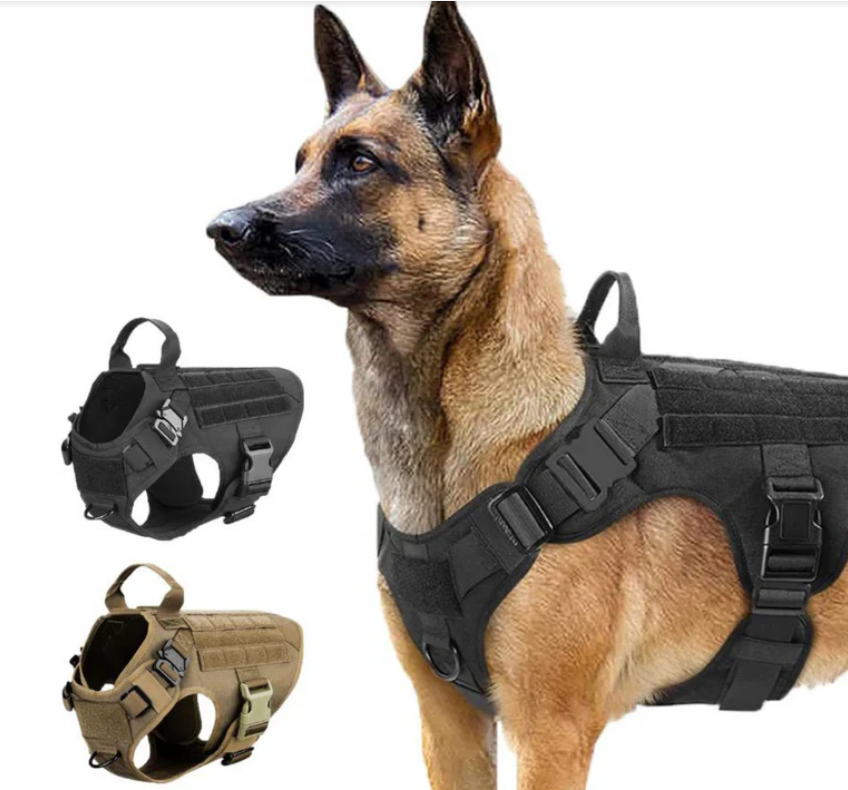 Tactical No-Pull Dog Harness with Quick-Release Metal Buckles, Reinforced Front & Back D-Rings, Hook & Loop Panels, Adjustable Straps, Reflective Strips, & Top Handle