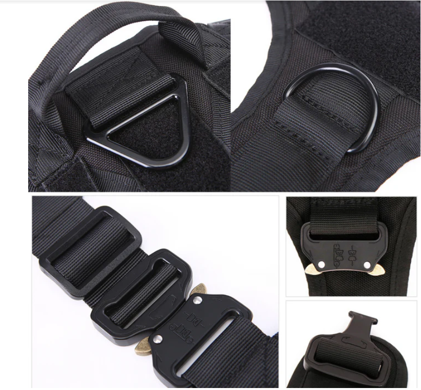 Tactical No-Pull Dog Harness with Quick-Release Metal Buckles, Reinforced Front & Back D-Rings, Hook & Loop Panels, Adjustable Straps, Reflective Strips, & Top Handle