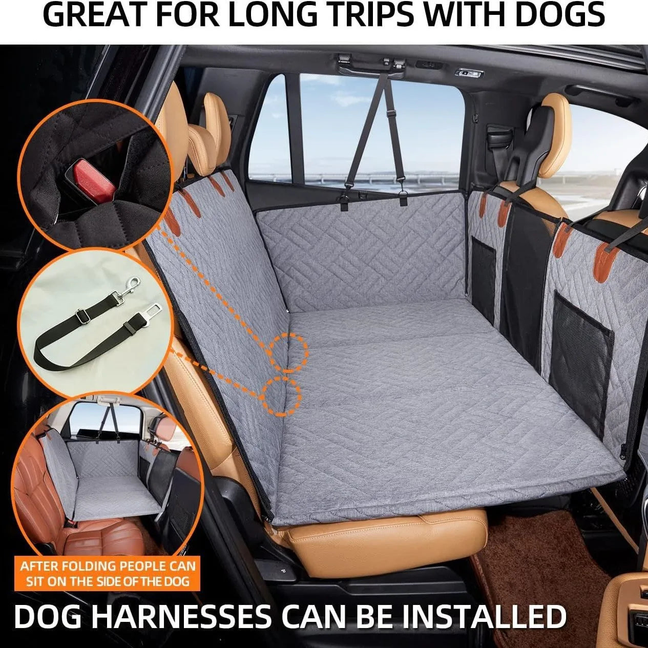 NEW Waterproof Hard Bottom Car & Truck Seat Foldable Hammock Cover With Storage Pockets, Side Flaps, Headrest Straps, Seat Anchors, & Mesh Window